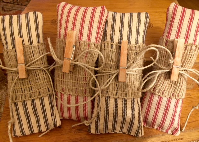 Tea-stained ticking Lavender Sachets!